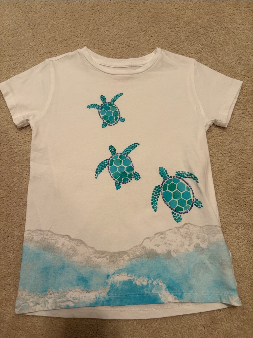 Crewcuts White Tee with Turquoise Turtle Trio